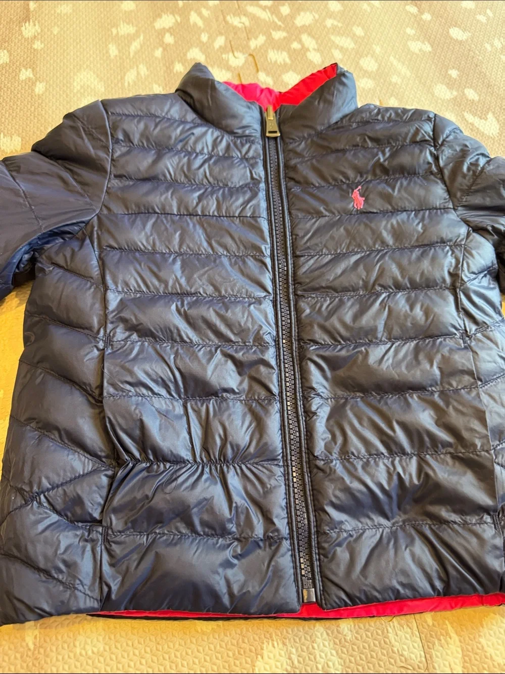 Polo Ralph Lauren Girls Reversible Puffer Jacket Pink Navy Size 5 Lightweight